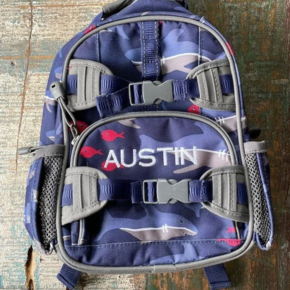 austin kids backpack New! Pottery Barn Toddler Backpack Shark Print monogrammed Austin